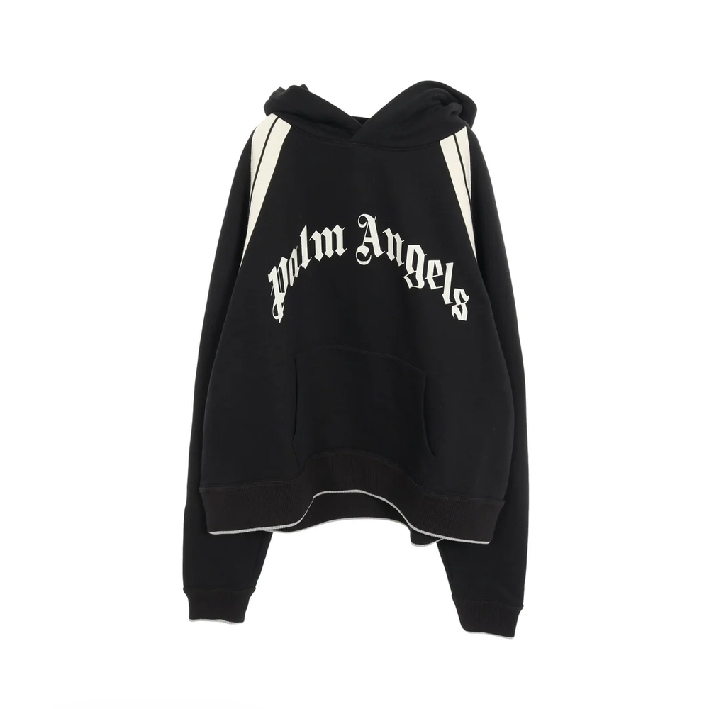 Palm Angels Logo Print Pullover Hoodie Black Ivory Cotton XL Streetwear